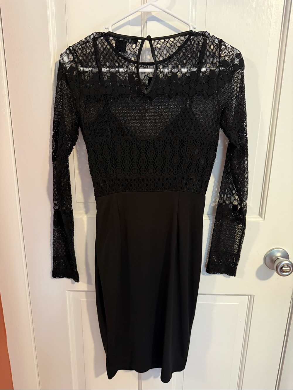 French Connection Black Lace-Top Long Sleeve Dress